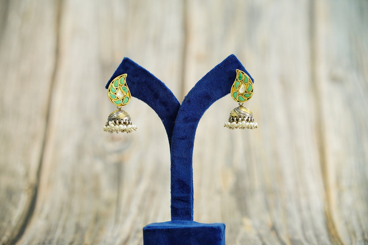 925 Silver Two Tone Floral Jhumki Earrings view 4