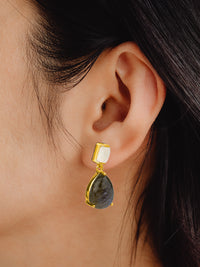Rainbow Moonstone and Labradorite Gold Plated Studs view 2