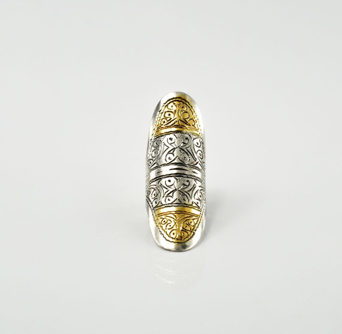 Two-Toned Long Floral Carving Ring view 3