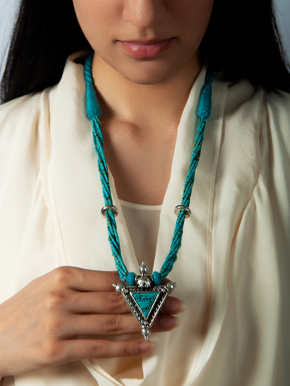 925 Sterling Silver Necklace with Turquoise Beads view 1