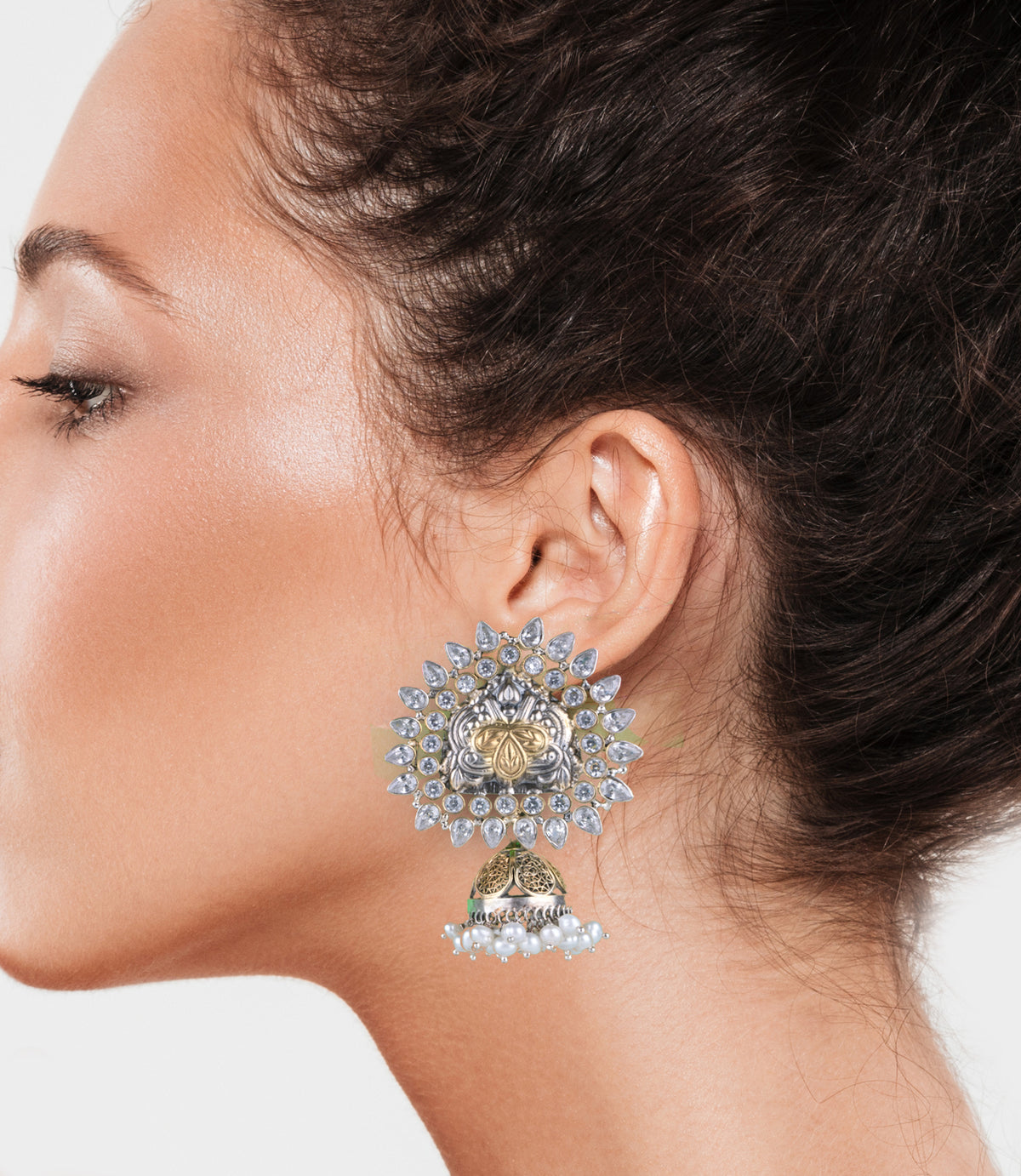 925 Sterling Silver Two Tone Jhumki with Kundan view 4