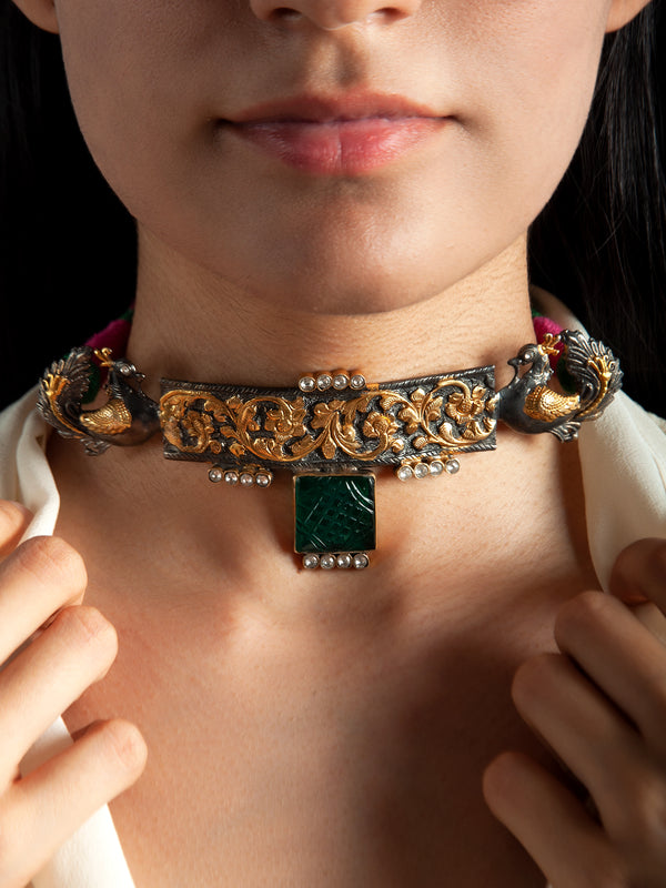 925 Sterling Silver Fusion Black Gold Designer Choker