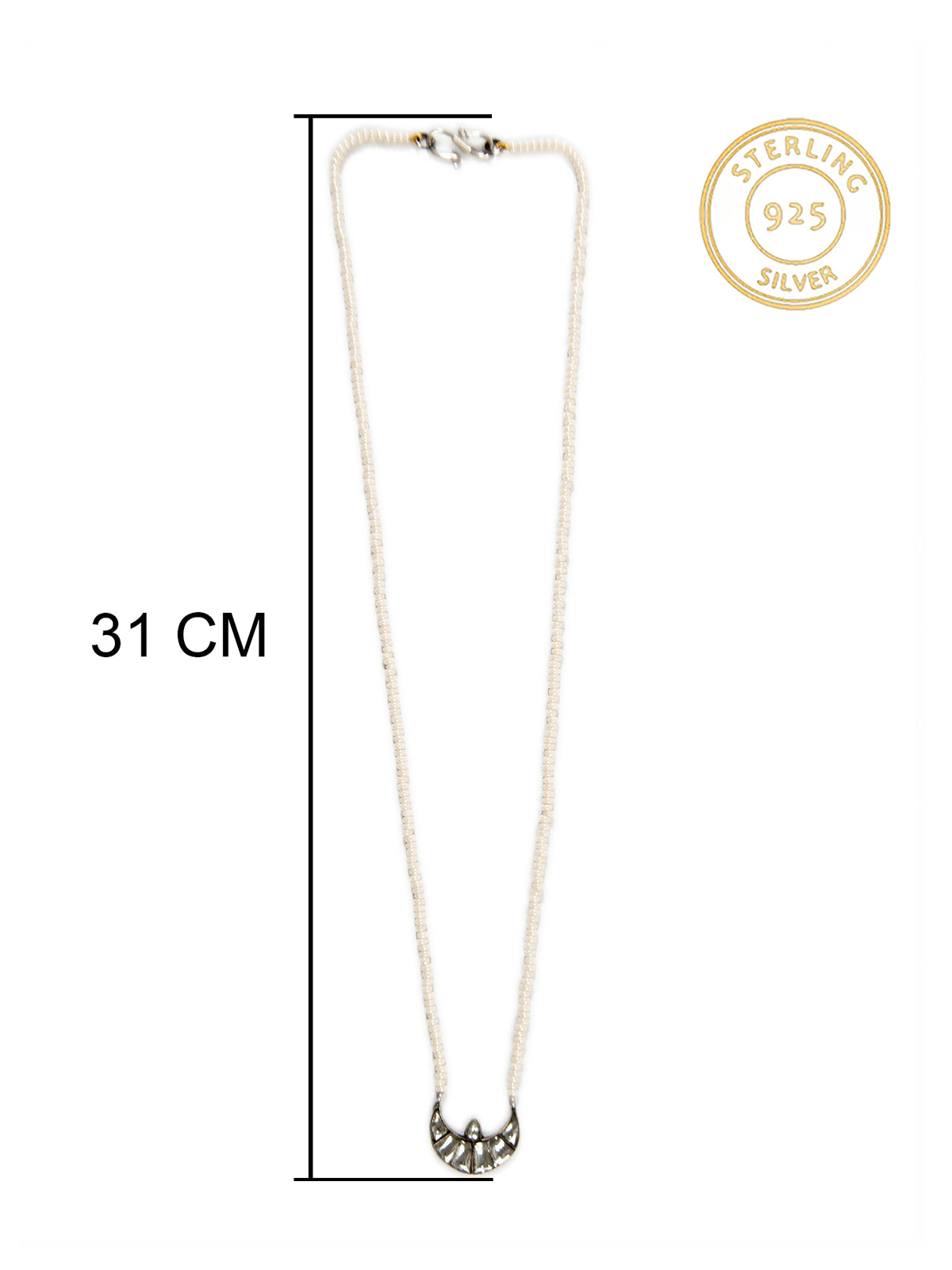 Silver Chaand Kundan Necklace with Pearl view 6