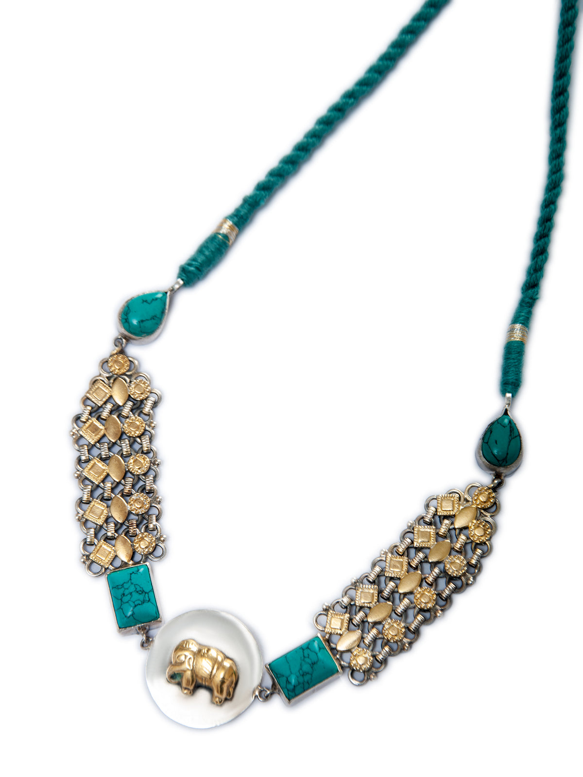 925 Sterling Silver Two Tone 22K Gold Plated Elephant Design Necklace With Turquoise Gemstone view 6