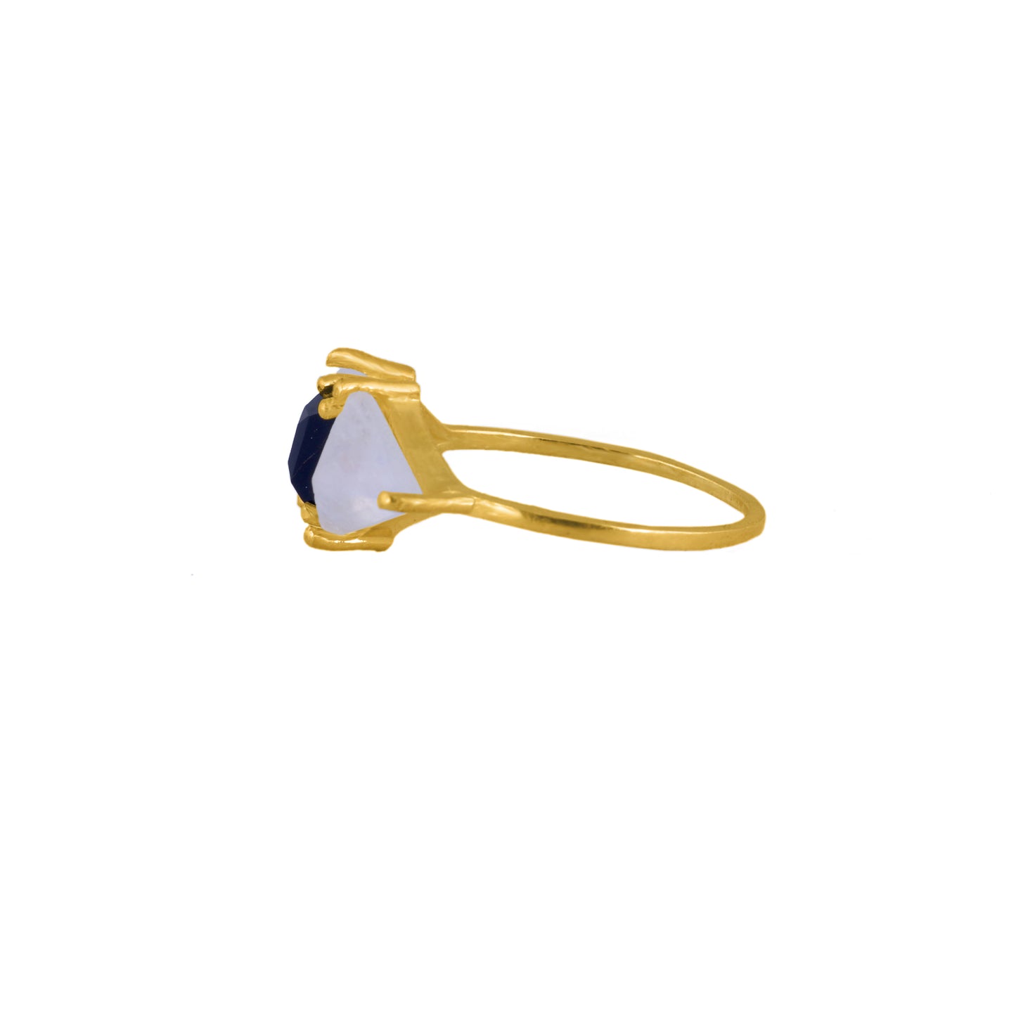 925 Silver Gold Plated Moonstone Black Onyx Ring - Neeta Boochra Jewellery