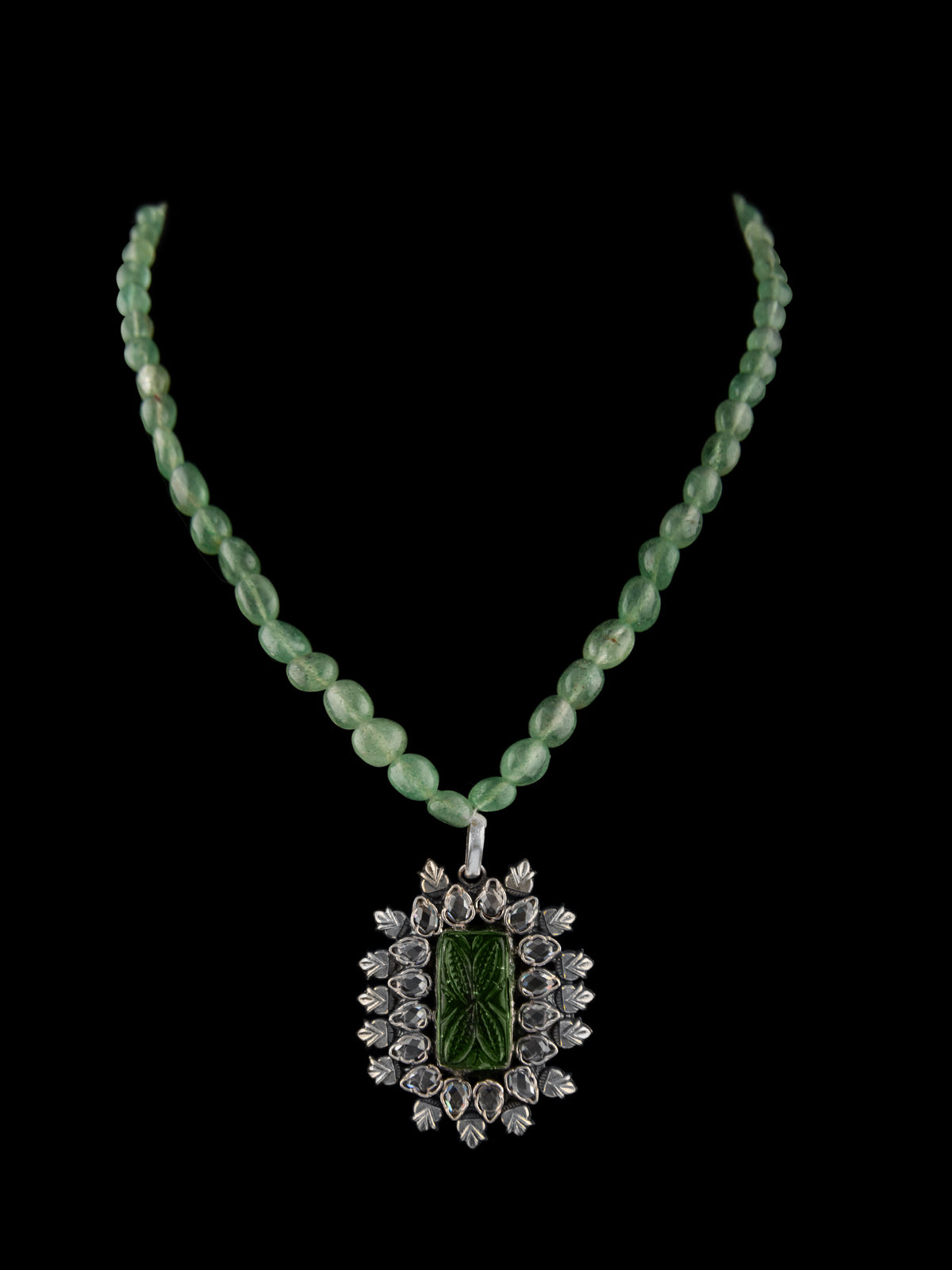 925 Sterling Silver Two Tone 22K Gold Plated Green Strawberry Beaded Necklace With Green Gemstone and White Crystal view 5