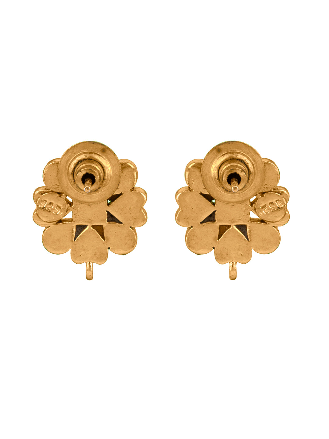 925 Sterling Silver Gold Plated Floral Studs with Kundan view 5