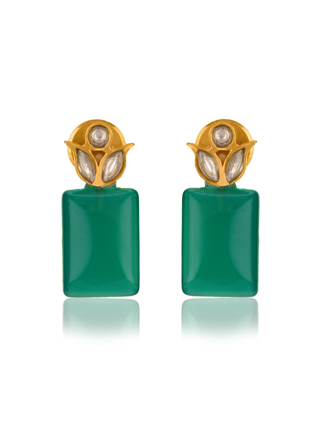 Floral studs with Green Onyx and Kundan view 1