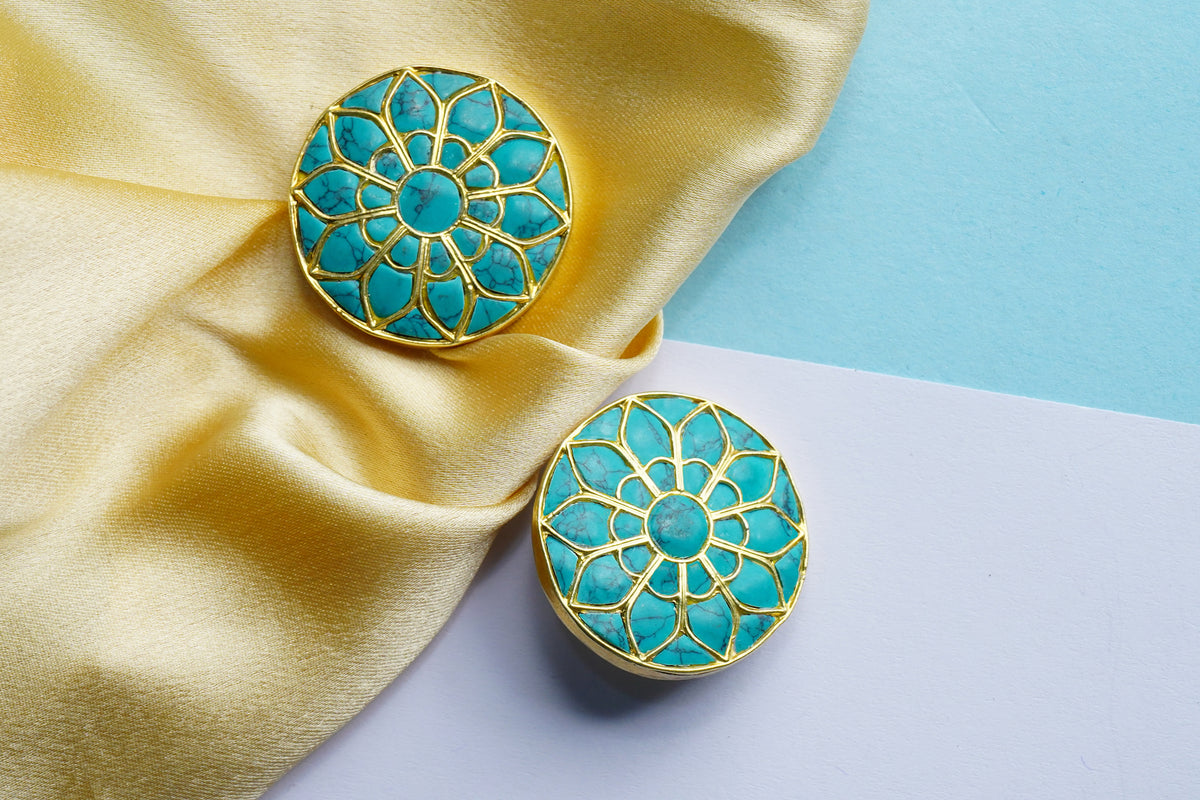 925 Silver Gold Plated Turquoise Flower Studs view 5
