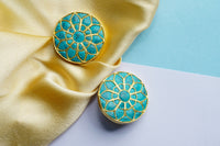 925 Silver Gold Plated Turquoise Flower Studs view 5