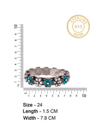 Silver Floral Blue and White Kundan Openable Bangle view 5