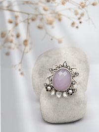 Silver Rose Quartz Adjustable Ring with Pearl view 1
