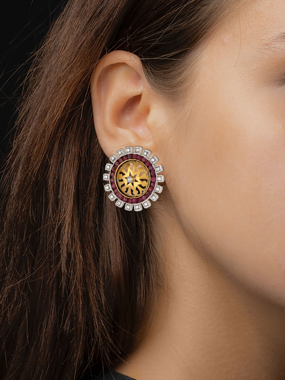Red Kundan Studs view 3
