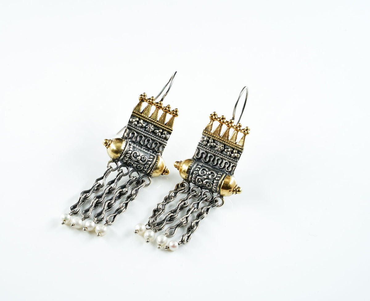 Pyramid and Dhol Two-Toned Earrings view 3