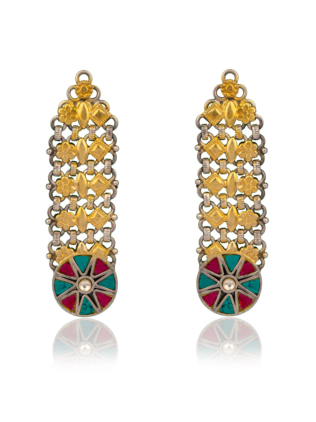 925 Sterling Silver Gold Plated Earrings with Kundan Motif view 1