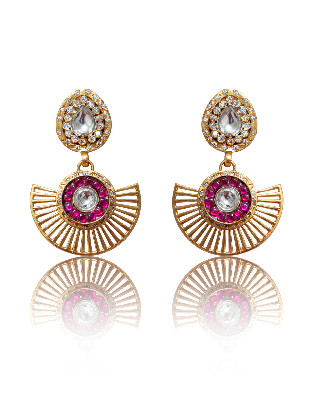 925 Sterling Silver Gold Plated Multicolored Kundan Earring view 3