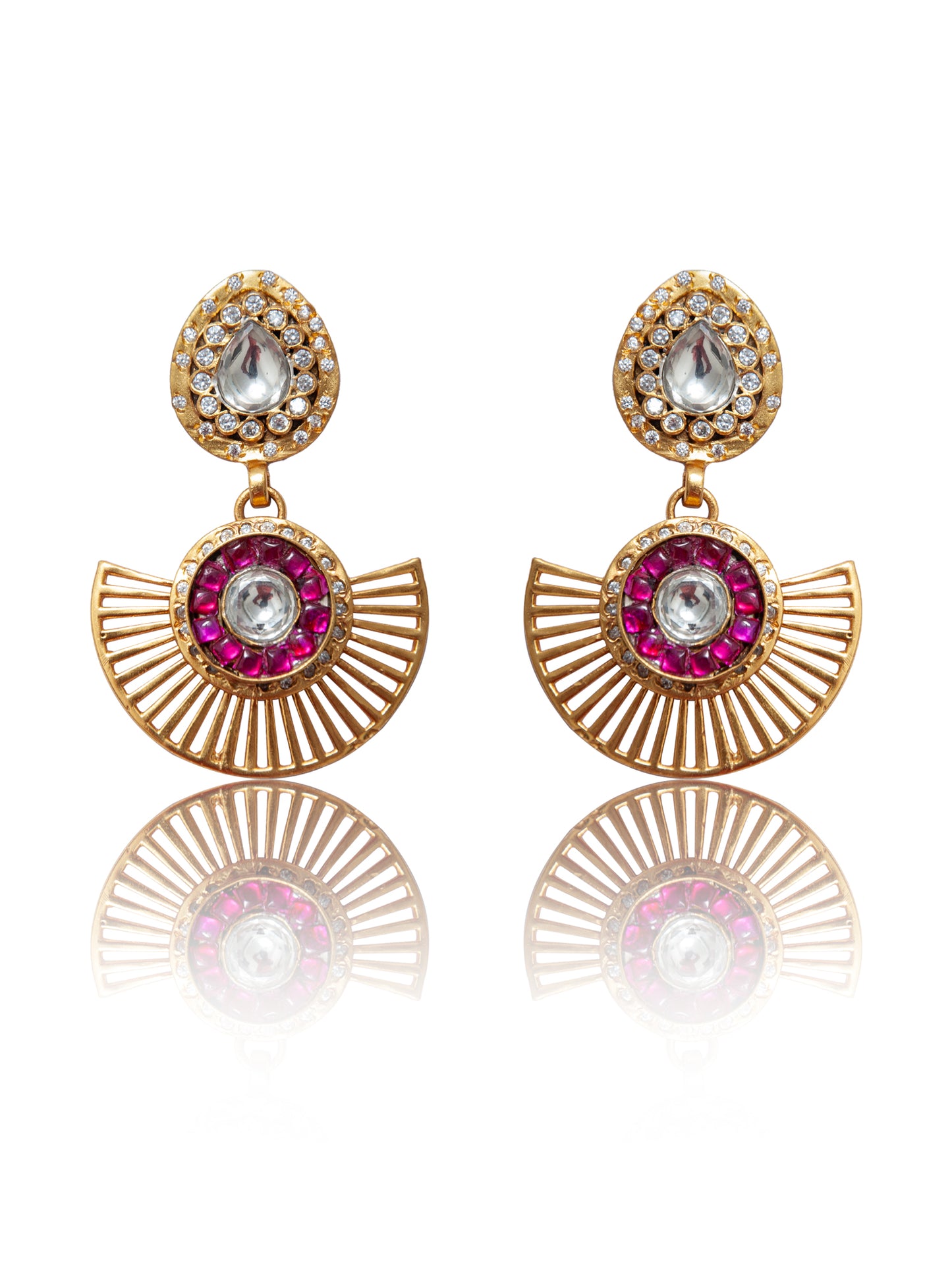 925 Sterling Silver Gold Plated Multicolored Kundan Earring