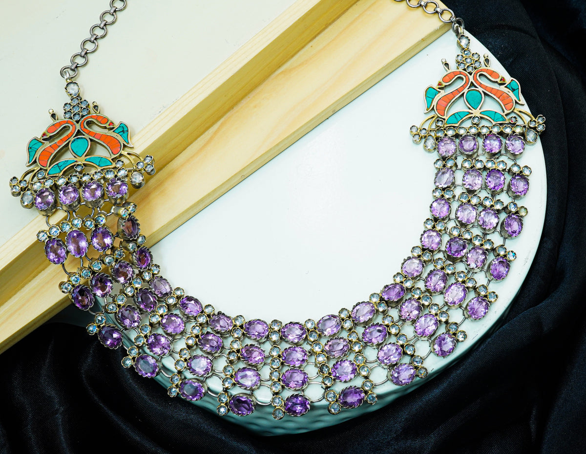 925 Silver Statement Necklace with Amethyst Gemstone view 4