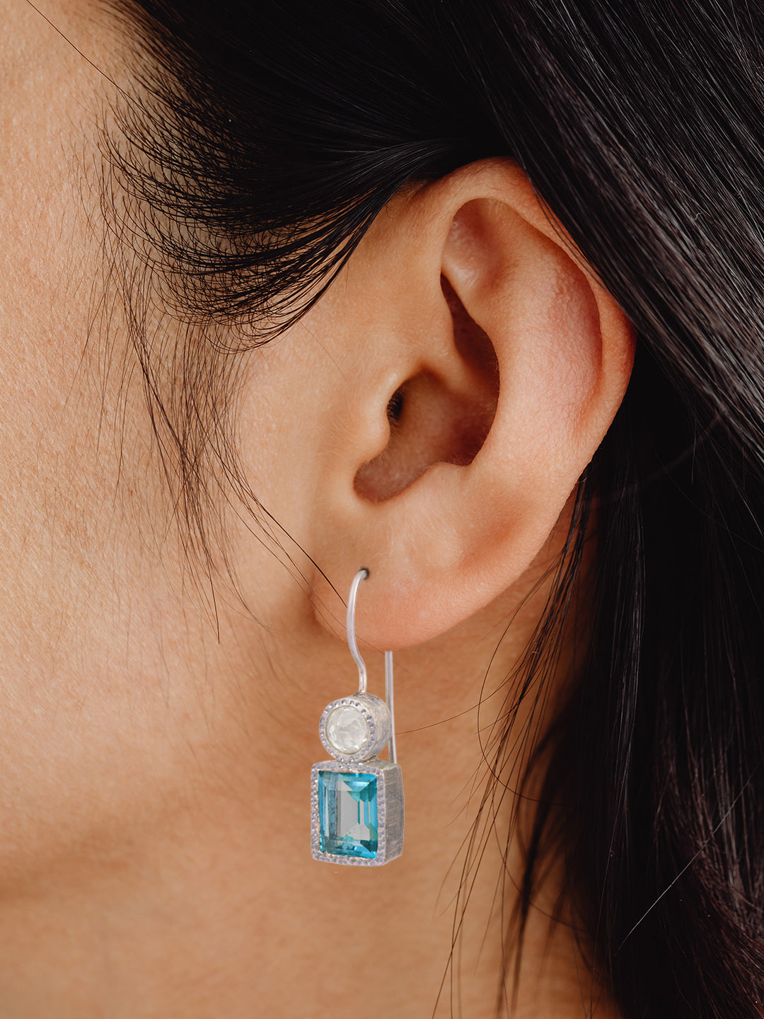 Blue Topaz Textured Danglers view 2