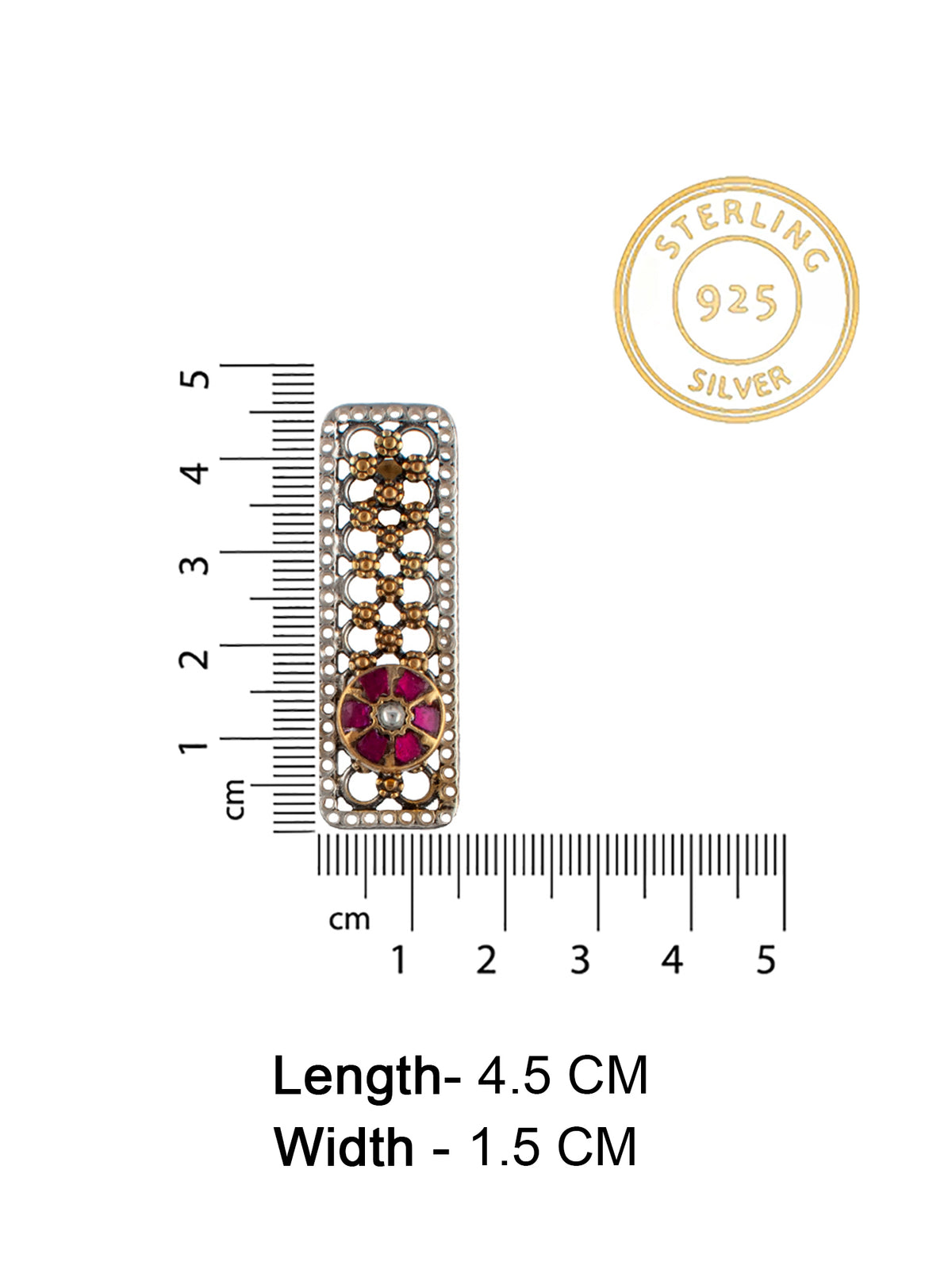 925 Sterling Silver Two Tone Rawa Earrings with Kundan Motif view 4