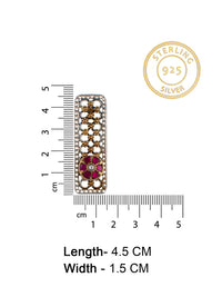 925 Sterling Silver Two Tone Rawa Earrings with Kundan Motif view 4