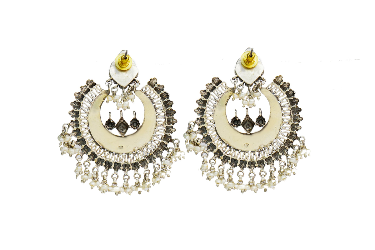Silver Statement Two-Tone Chandbali with Ruby view 2
