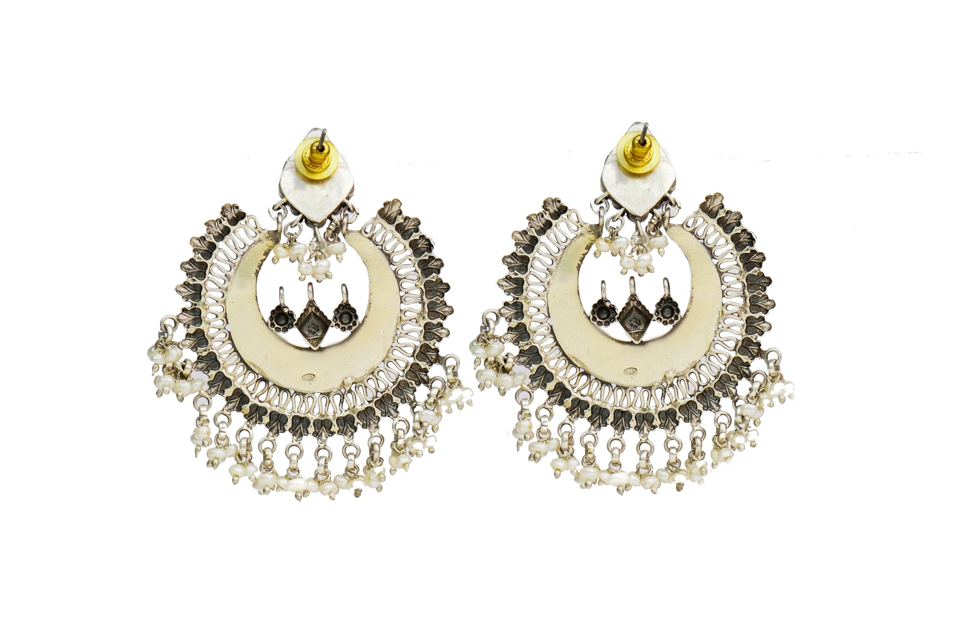 Silver Statement Two-Tone Chandbali with Ruby - Neeta Boochra Jewellery