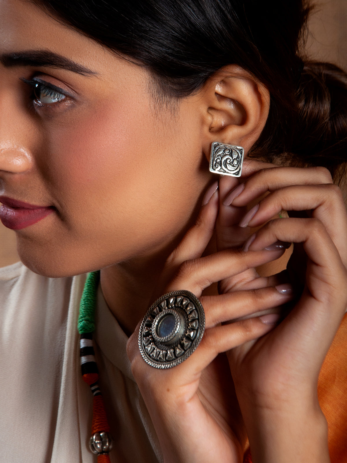 Silver Square Chitai Studs view 2