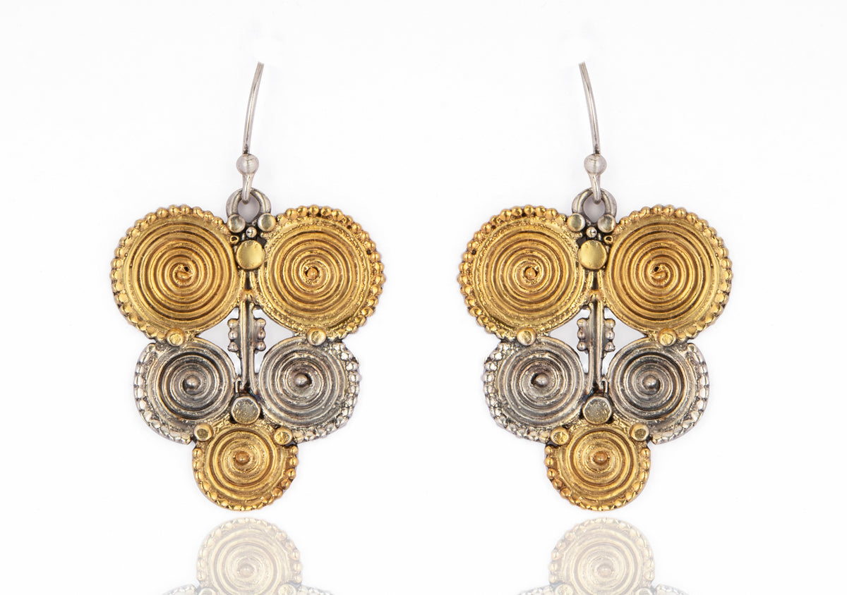 925 Sterling Silver Two Tone Rawa Danglers with Rawa Work view 1