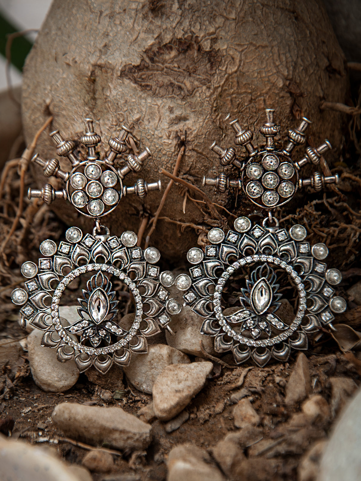 925 Sterling Silver Statement Kundan Earrings view 2