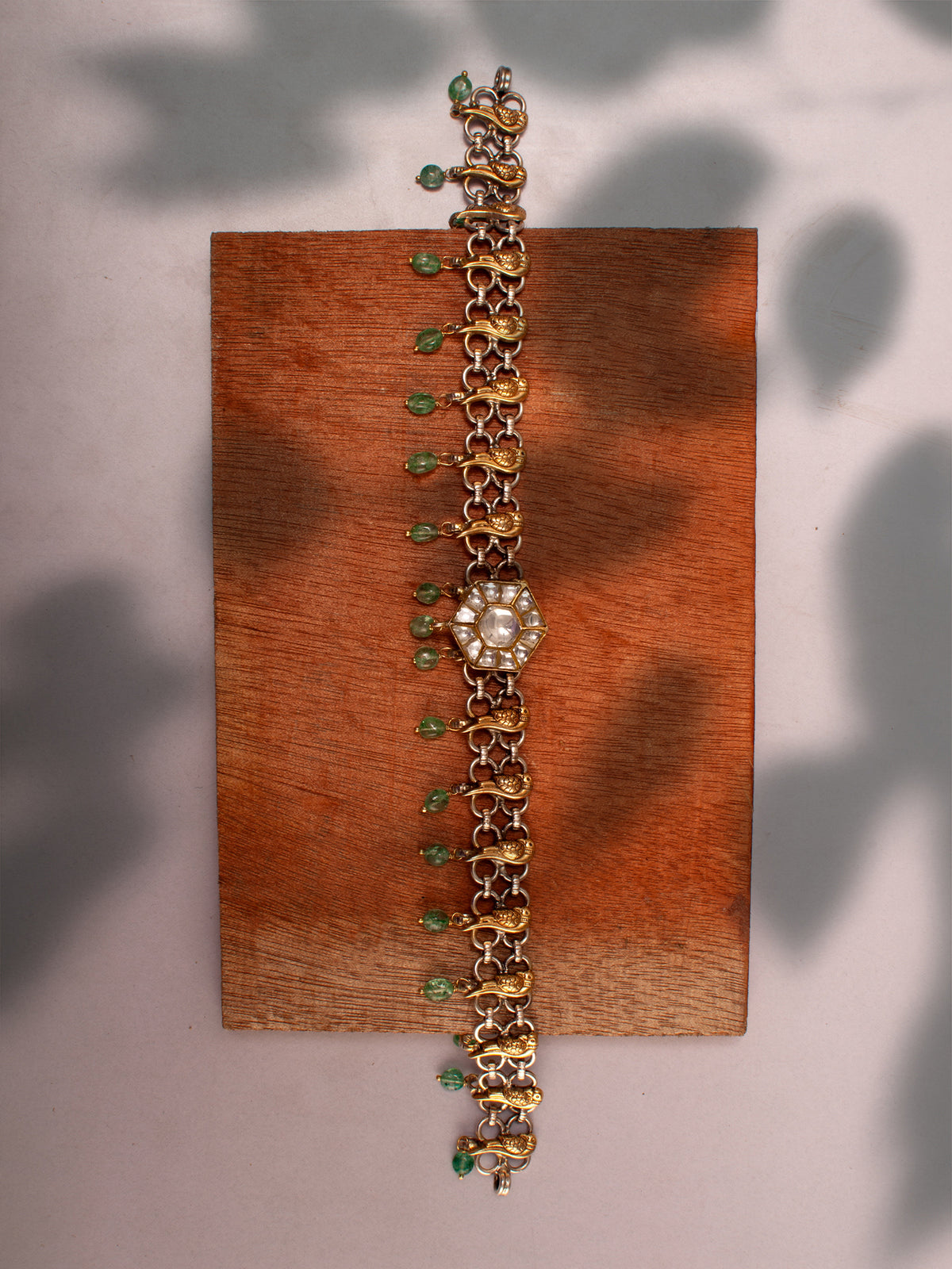 925 Sterling Silver Two Tone 22K Gold Plated Necklace With Strawberry Quartz and White Kundan view 5