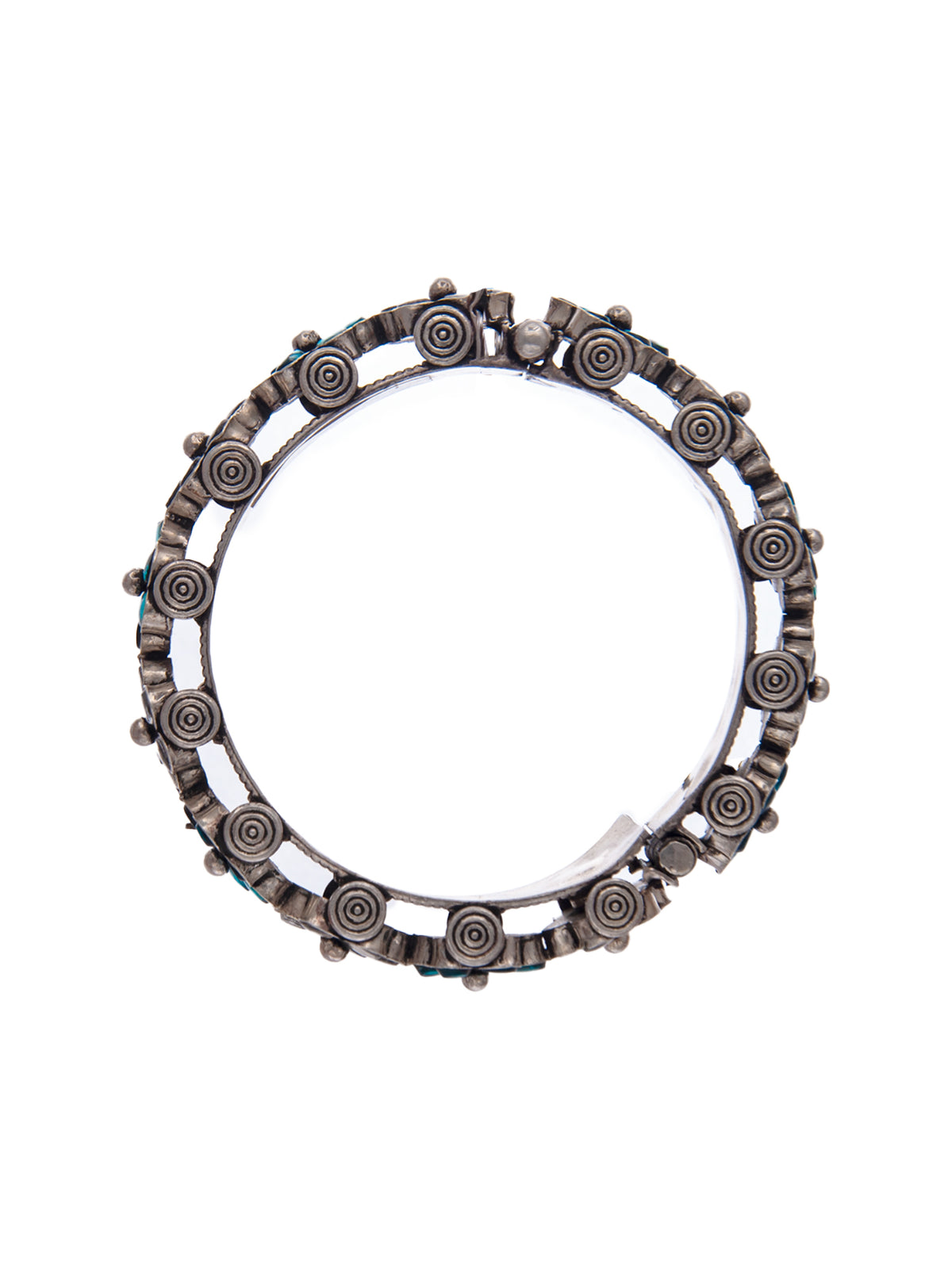 Silver Floral Blue and White Kundan Openable Bangle view 4