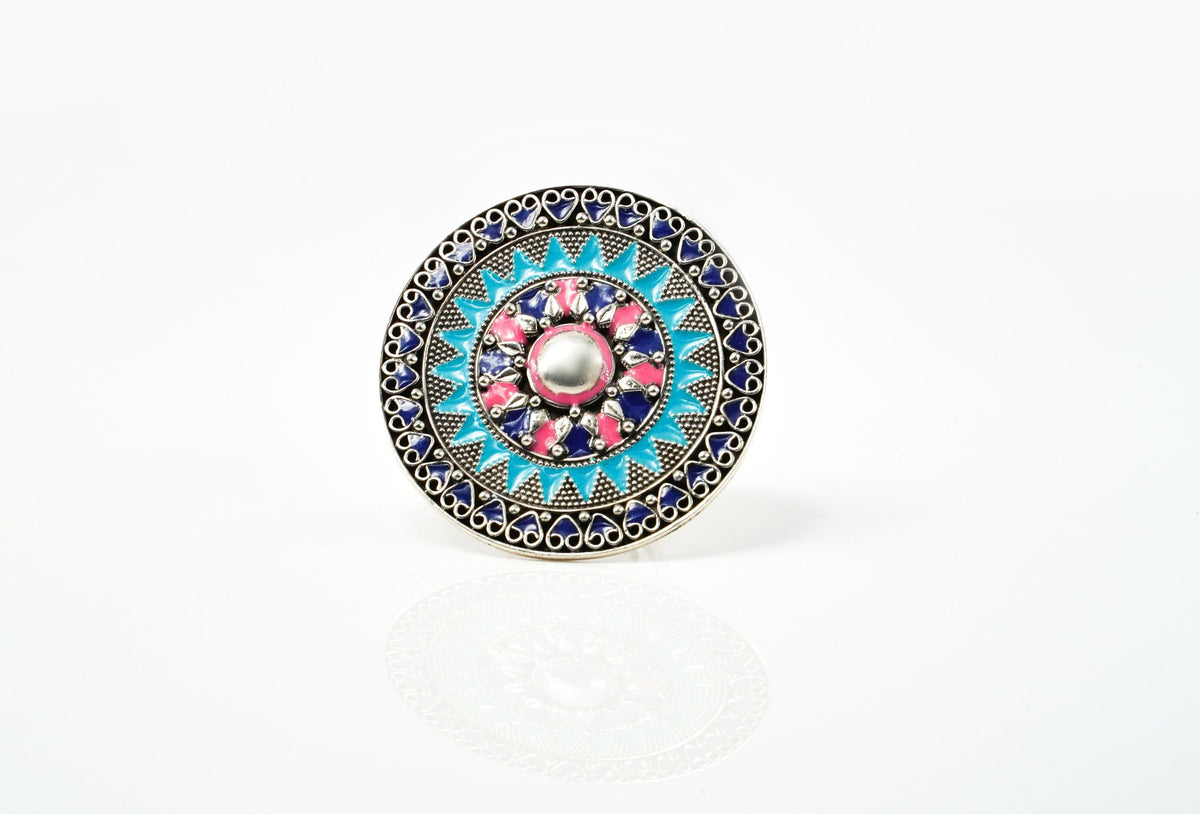 Blue and Pink Meenakari Ring view 1