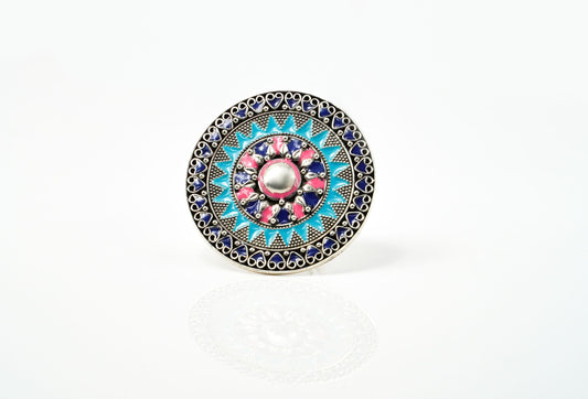 Blue and Pink Meenakari Ring - Neeta Boochra Jewellery