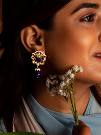 Silver Blue Lapis Kundan Earrings with Drop view 1