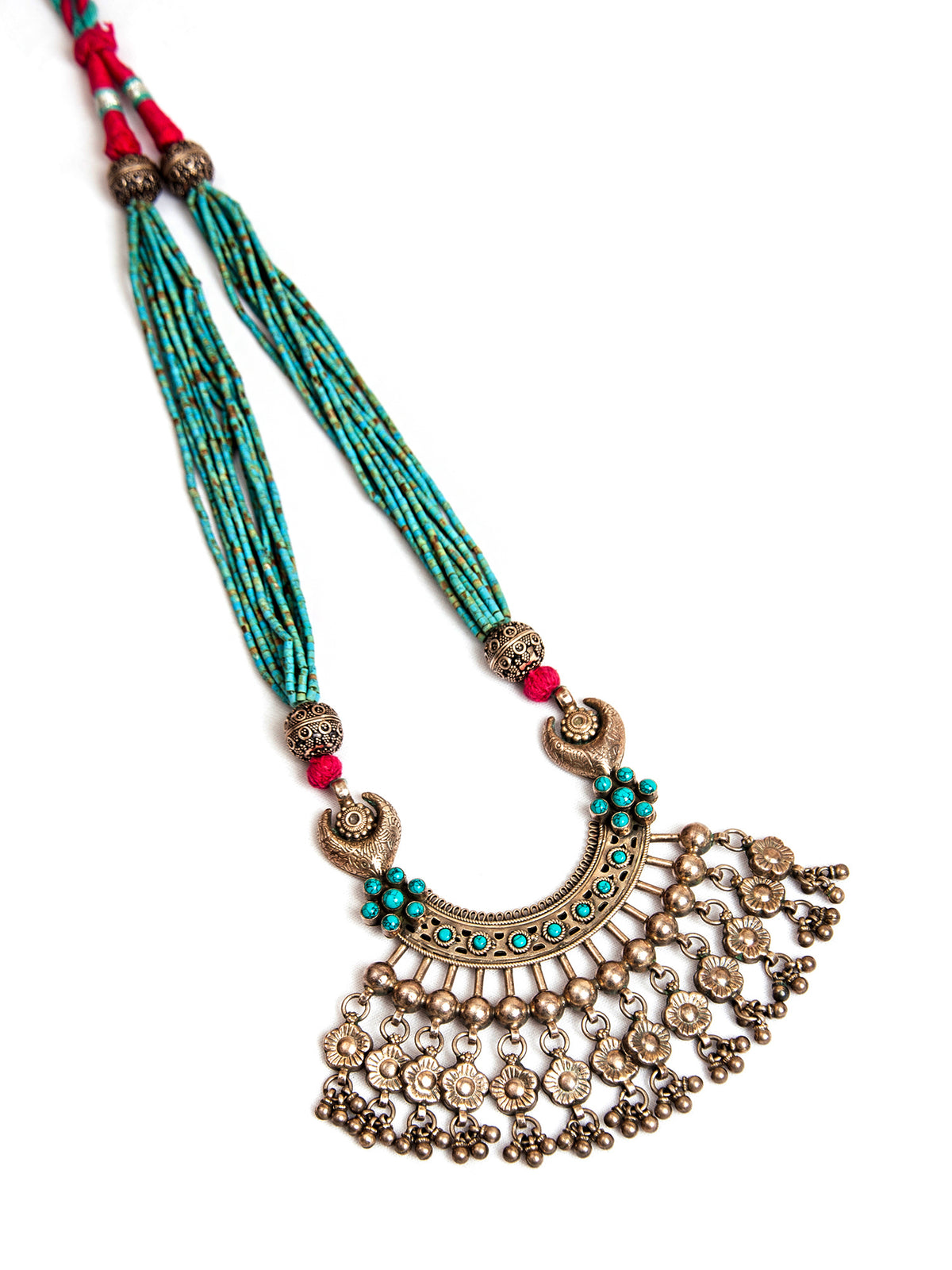 Silver Turquoise Beaded Necklace view 5