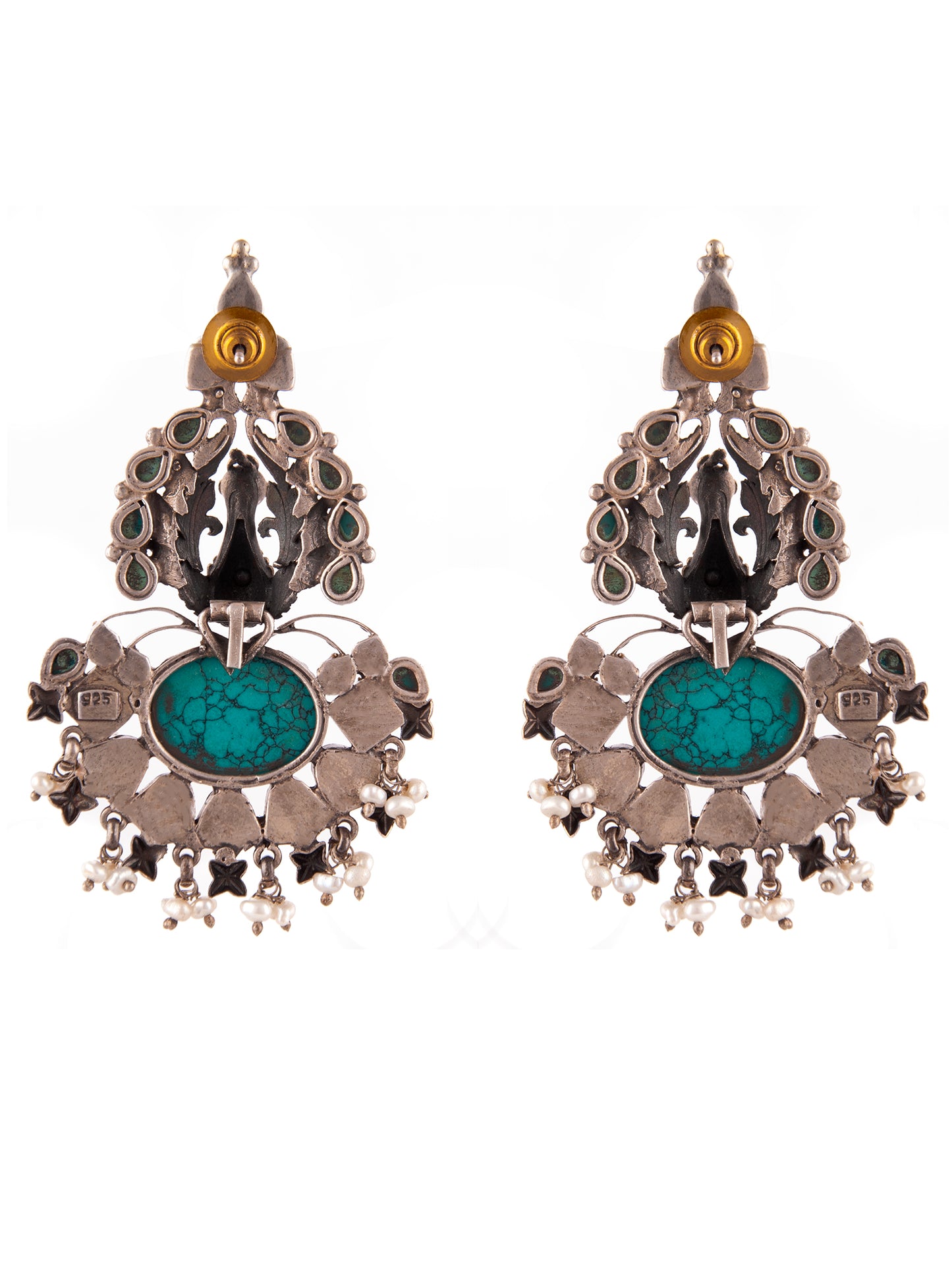 Aurora Peacock Turquoise Statement Earrings with Kundan
