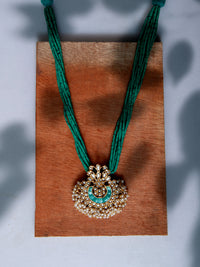 925 Sterling Silver 22K Gold Plated Green Turquoise Beaded Necklace With Pearl view 3