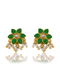 Small Floral Kundan Gold Plated Studs with Pearl view 1