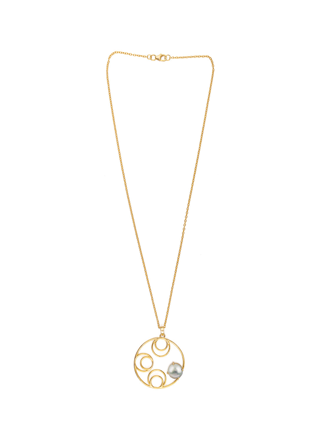 Gold Plated Circular Necklace with Pearl view 1