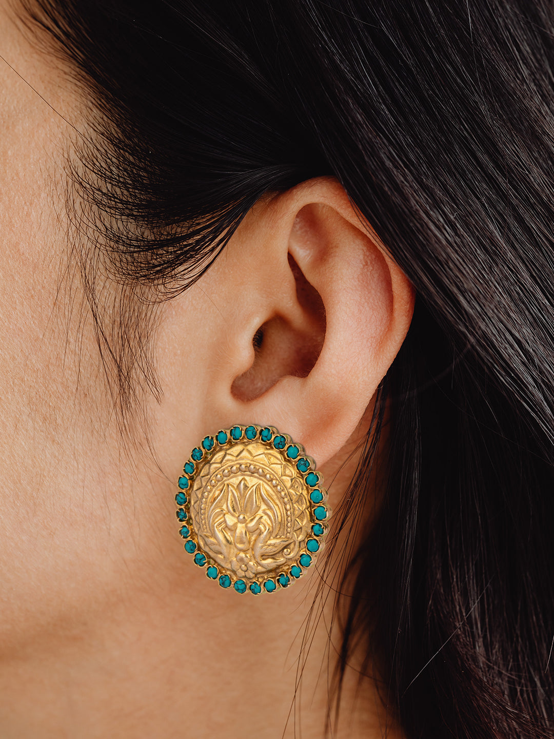 925 Sterling Silver Gold Plated Chitai Studs with Turquoise view 2