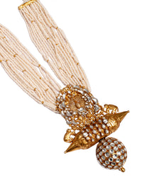 925 Sterling Silver 22K Gold Plated Pearl Beaded Peacock Design Necklace With Kundan Polki view 5
