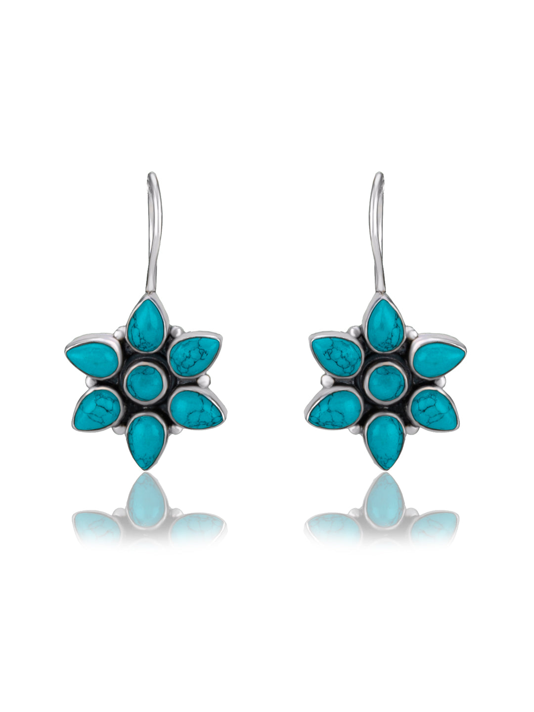 Small Turquoise Floral Dangler Earrings view 1
