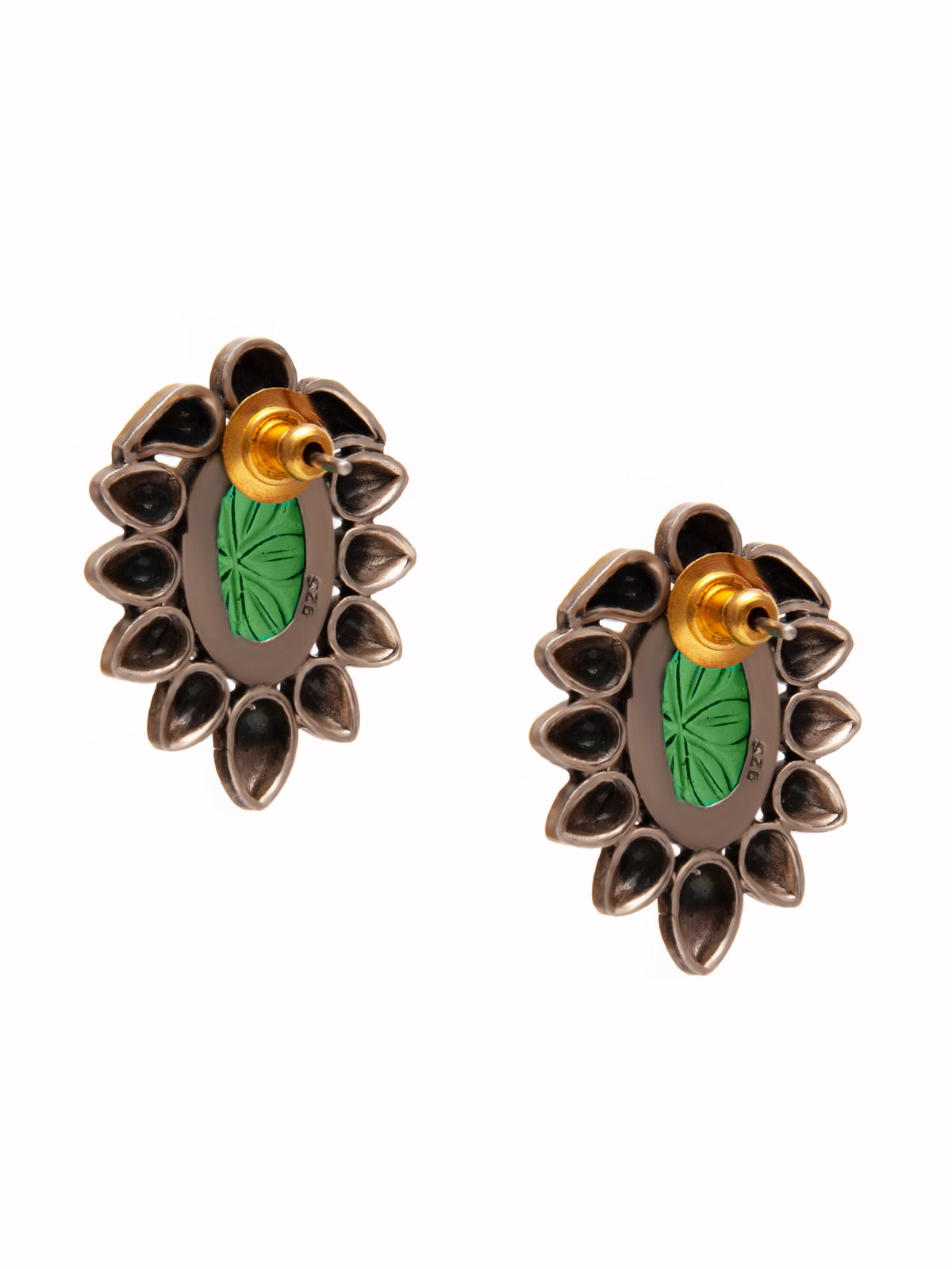 Svarnam Green Carved Studs view 6