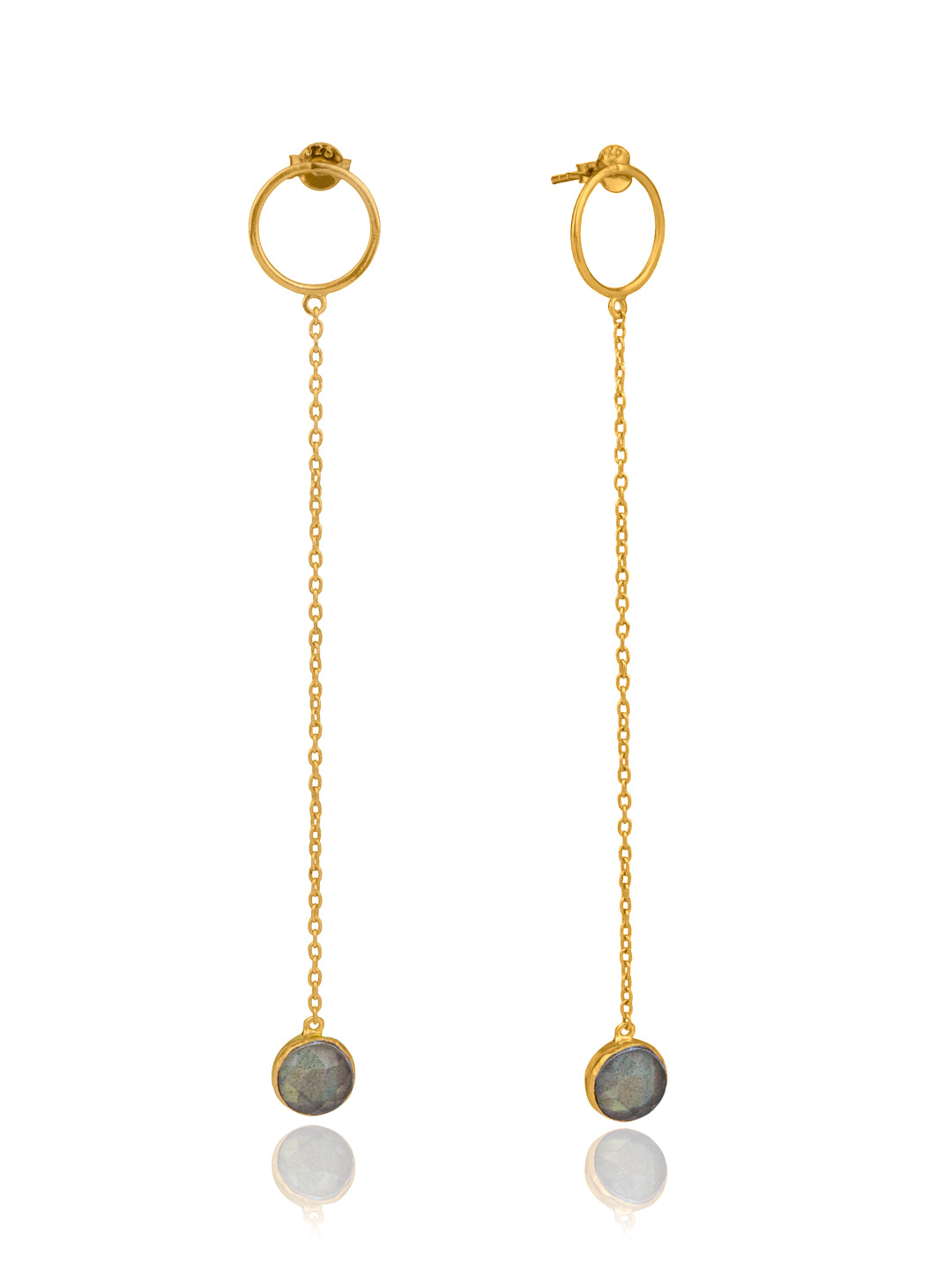 Long Gold Plated Earrings with Labradorite view 2