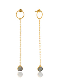 Long Gold Plated Earrings with Labradorite view 2