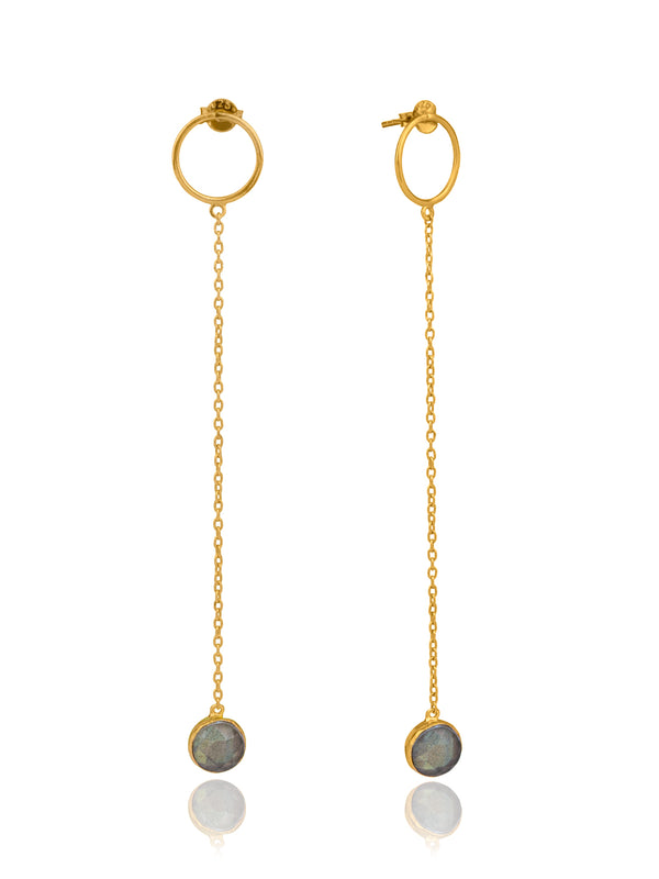 Long Gold Plated Earrings with Labradorite alternate