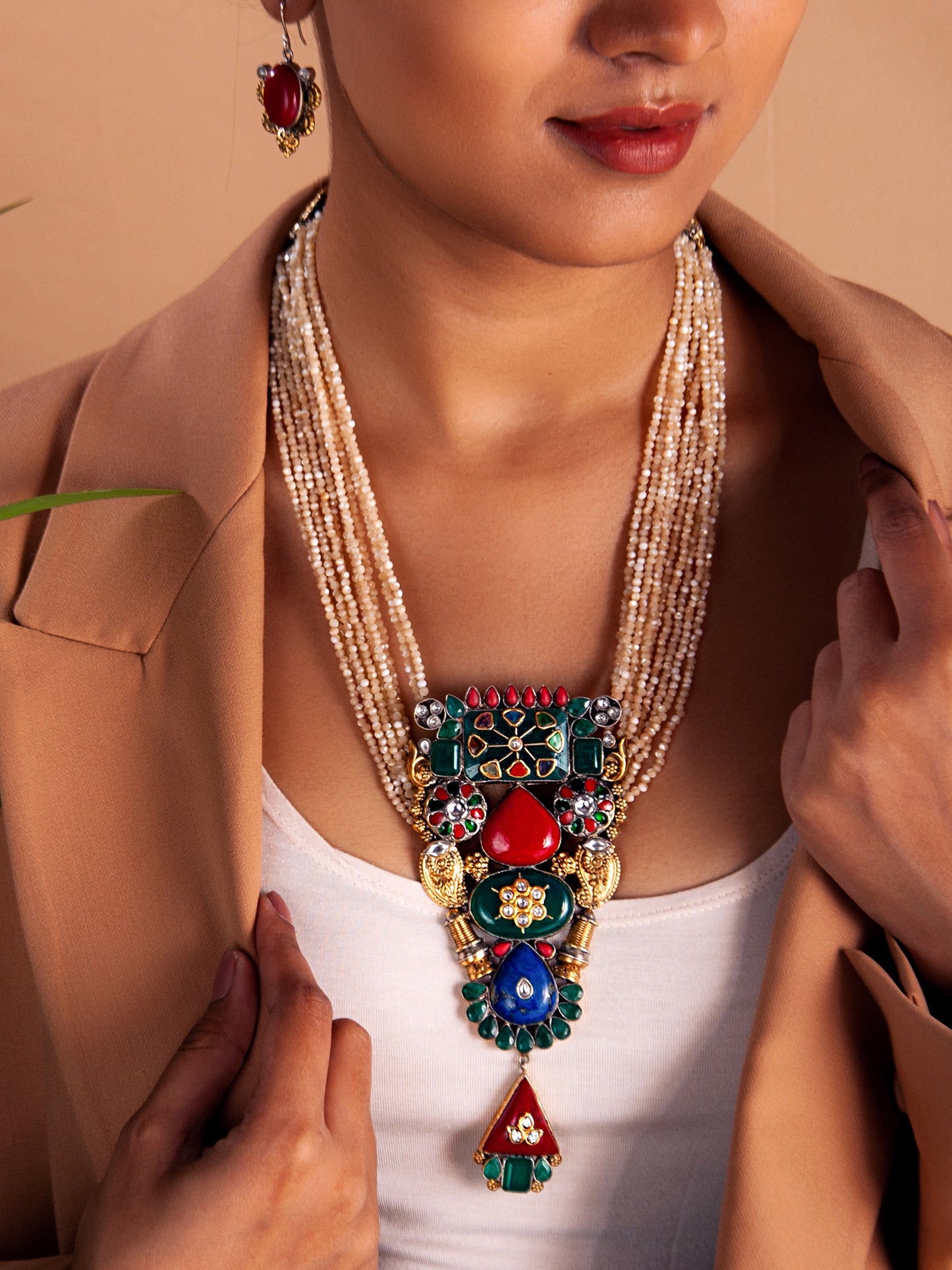 Svarnam Fusion Statement Necklace with Natural Stones