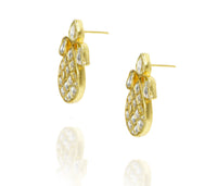 925 Silver Gold Plated Oval Studs with White Kundan view 1