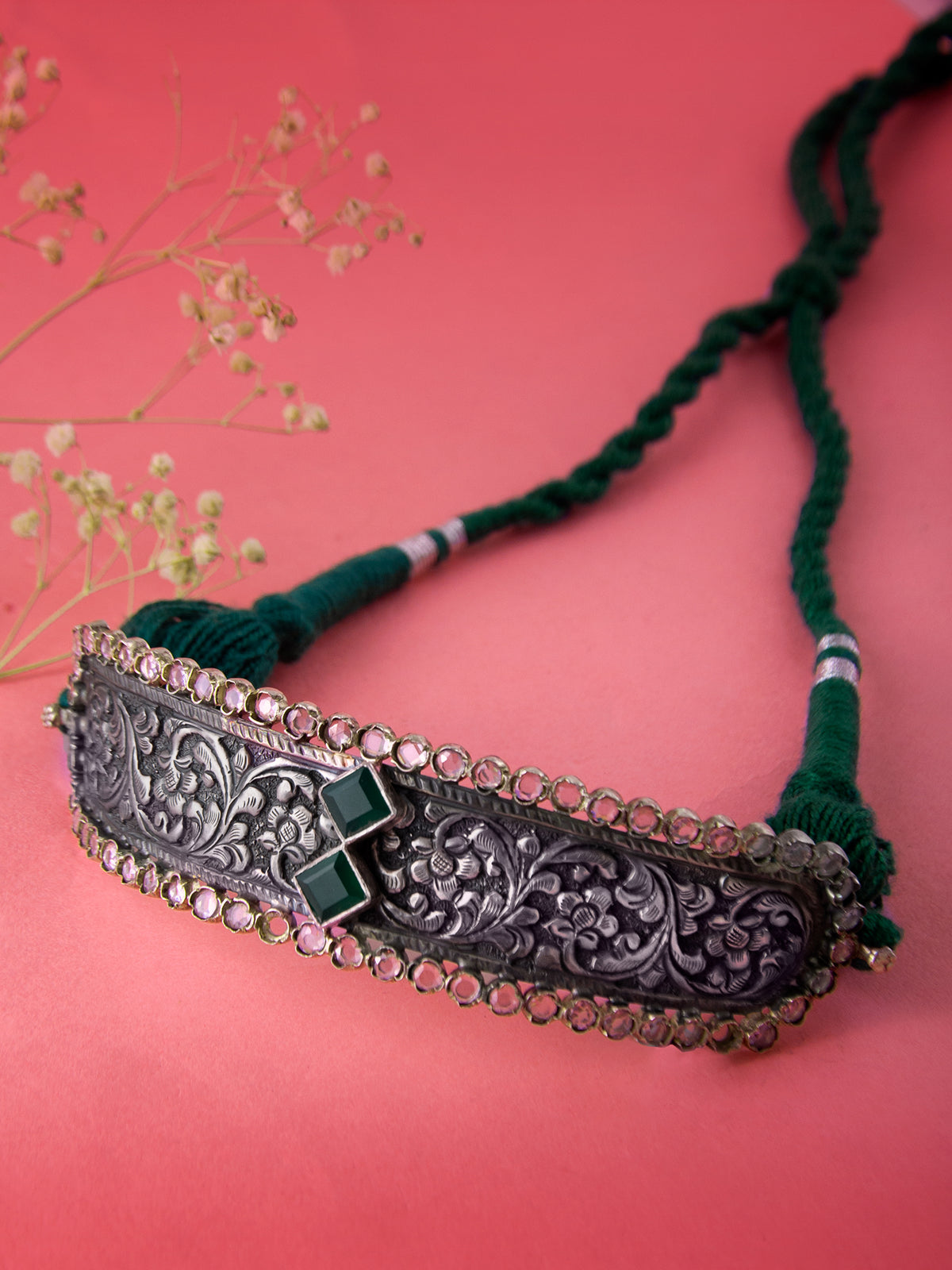 Silver Green Onyx Choker view 1